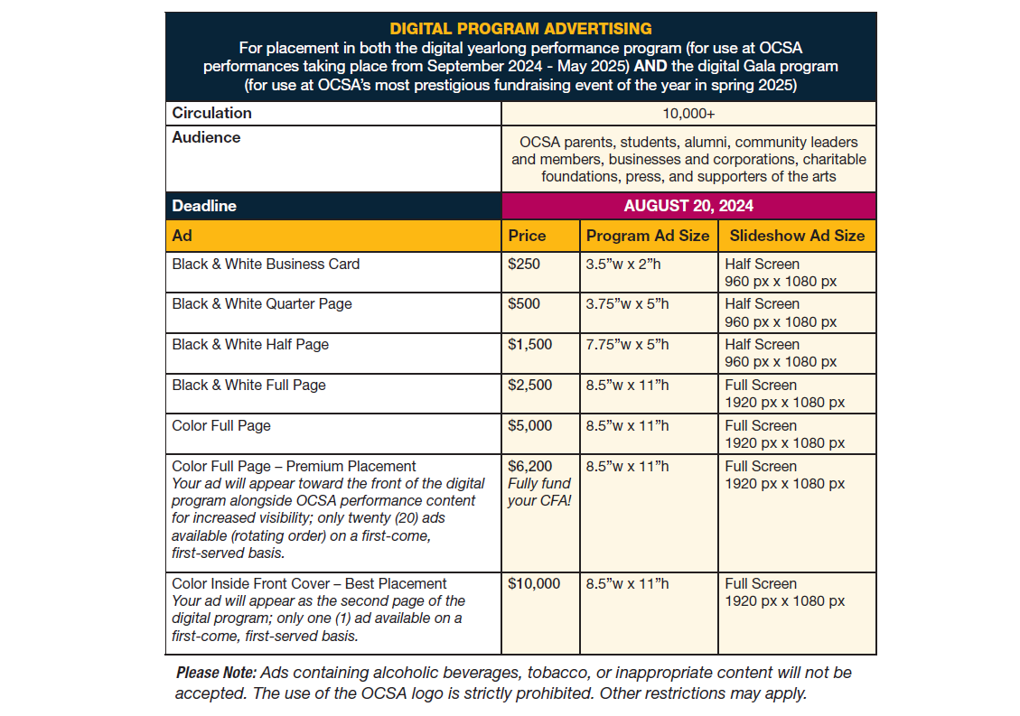 OCSA Digital Program Advertising